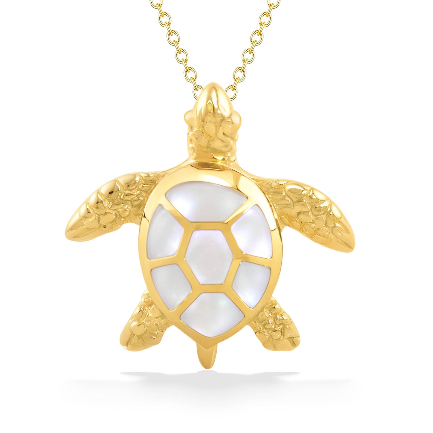 872328 - 14K Yellow Gold - Kabana Sea Turtle Pendant with White Mother of Pearl, 20mm