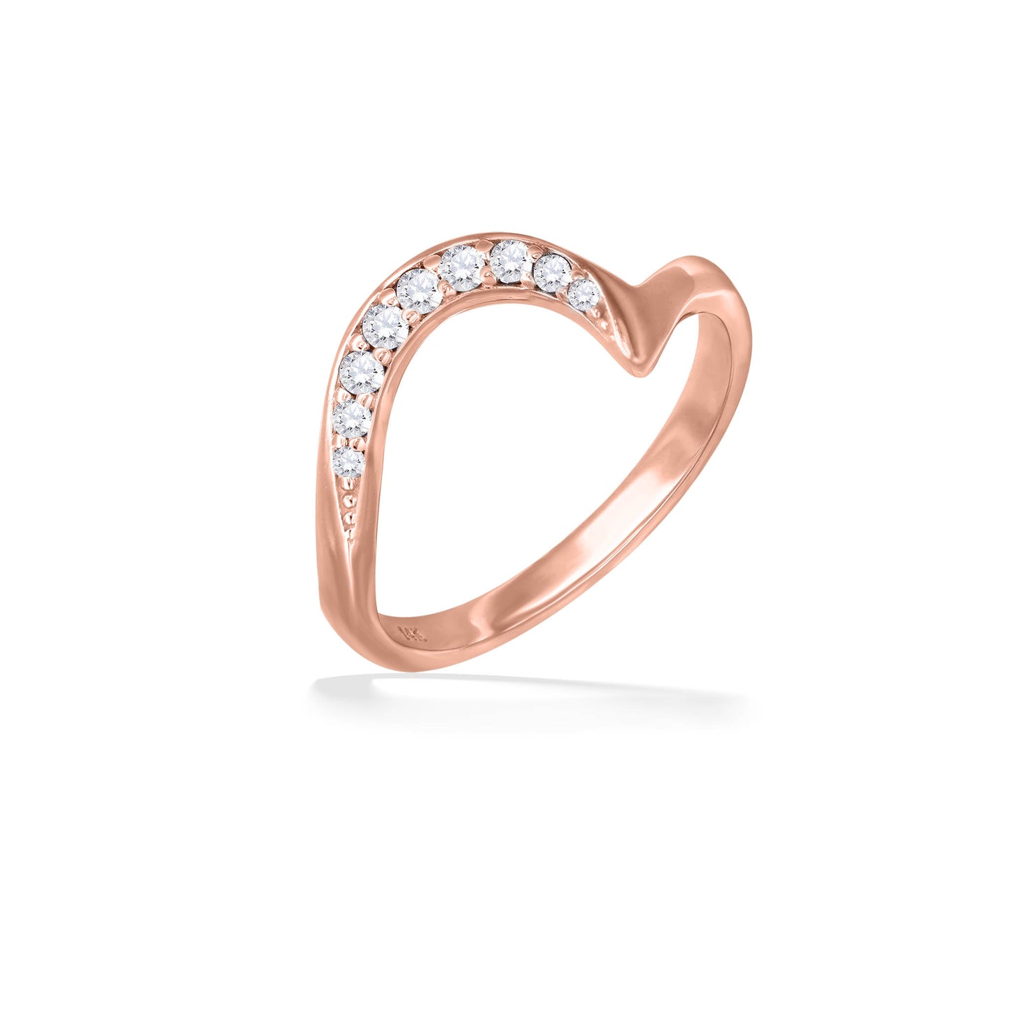 Wave Band with 0.13 carats pavé-set diamond-lined curve set in 14K rose gold, size 7. Item No. 40465