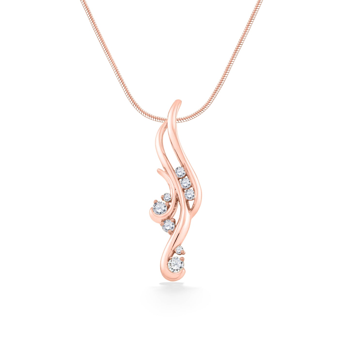 Pretty large pendant made in 14k rose gold in the style of a cascading waterfall with diamond accents. Item No. 40435