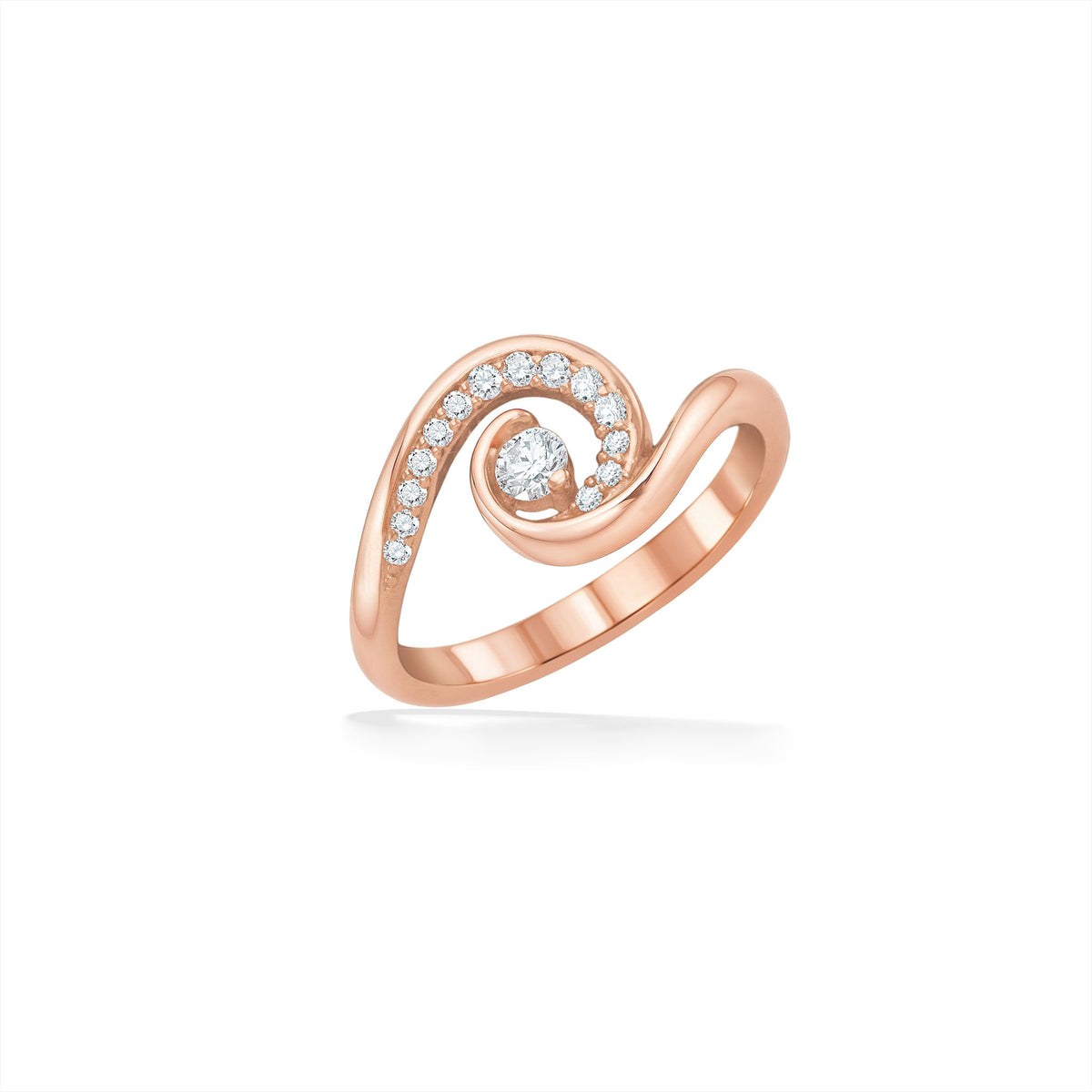 Rose gold ring crafted in the spirit of Hawaii's waves with 0.20ctw pavé-set diamonds & 0.10ct center diamond. Item No. 19932
