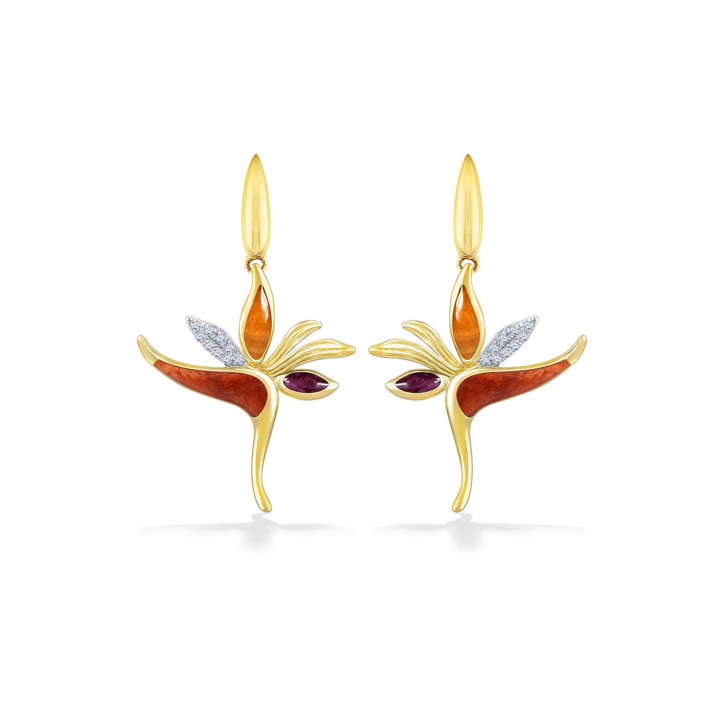 10947 - 14K Yellow Gold - Bird of Paradise Dangle Earrings