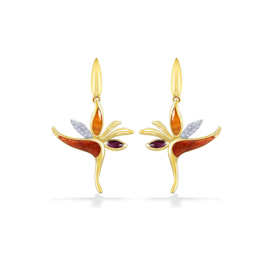 10947 - 14K Yellow Gold - Bird of Paradise Dangle Earrings