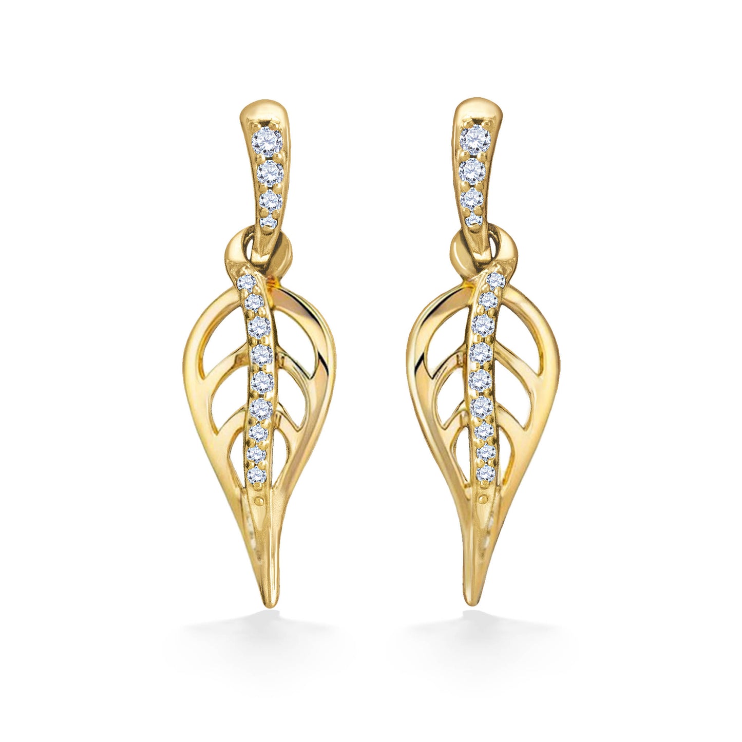 10382 - 14K Yellow Gold - Maile Leaf Diamond Earrings