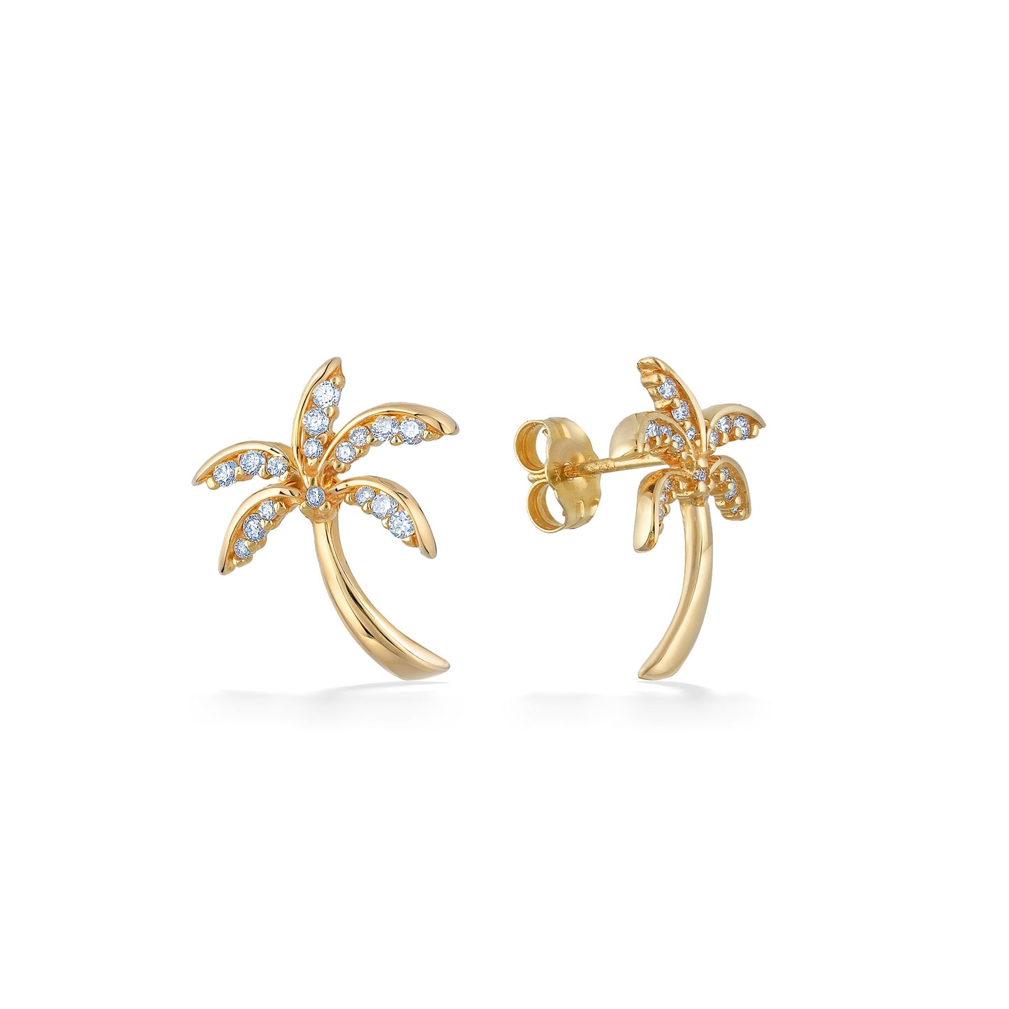 10300 - 14K Yellow Gold - Palm Tree Stud Earrings