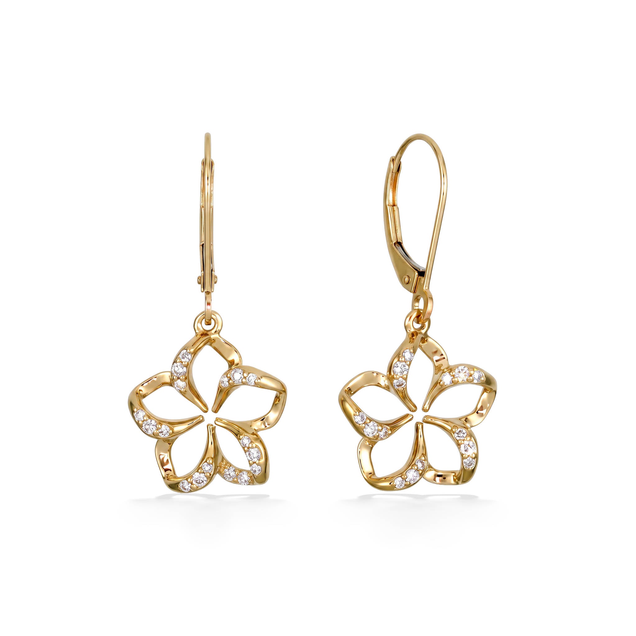 Na Hoku Floating Plumeria Diamond Leverback Earrings