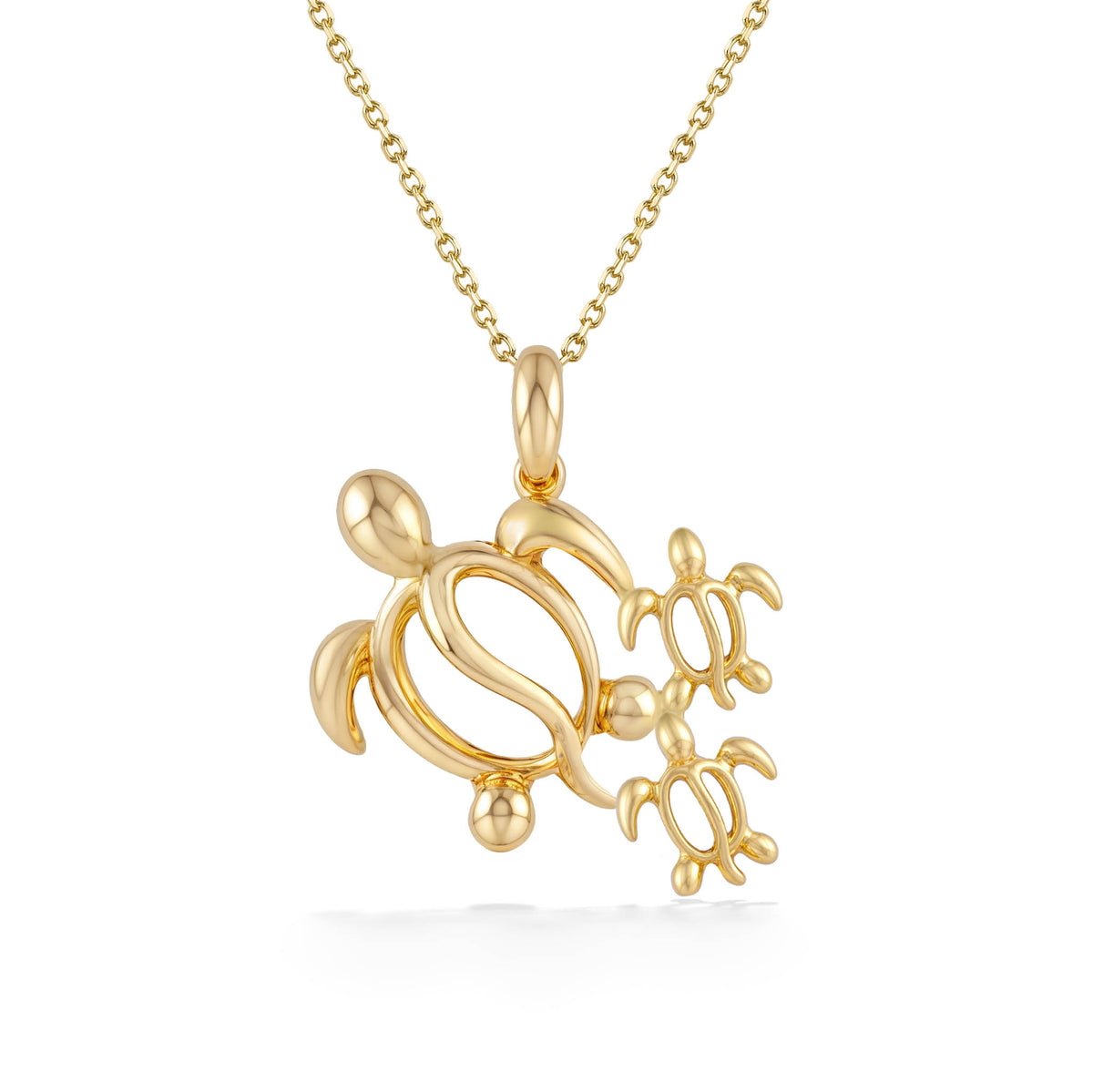 12670 - 14K Yellow Gold - Three Honu Ohana Pendant
