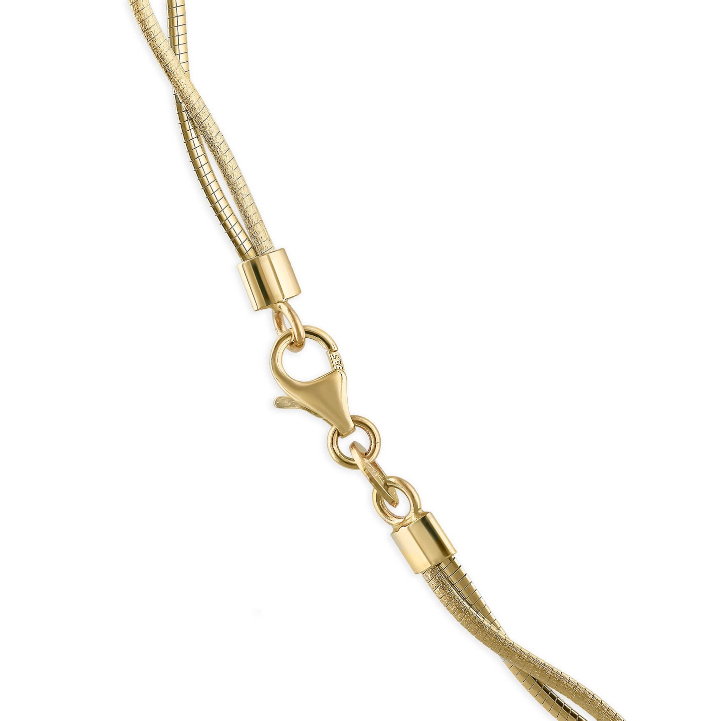 Lobster clasp detail of yellow gold omega necklace with smooth polished connection points. Item No. 768832