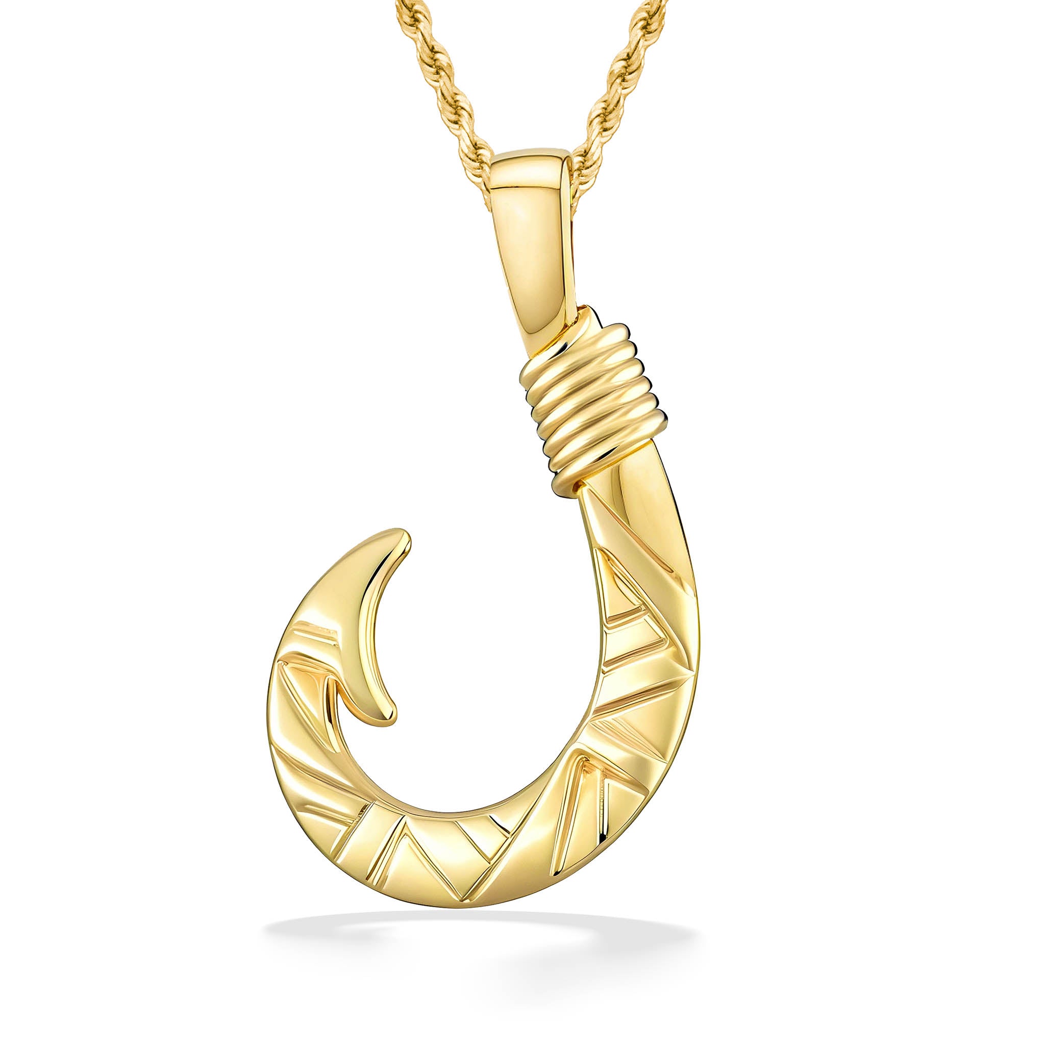 Lā'au Koa Fish Hook Pendant with Gold Plated Stainless Steel Link Chain 24 inch Chain / Curb (links All The Same Size) Includes Fish Hook