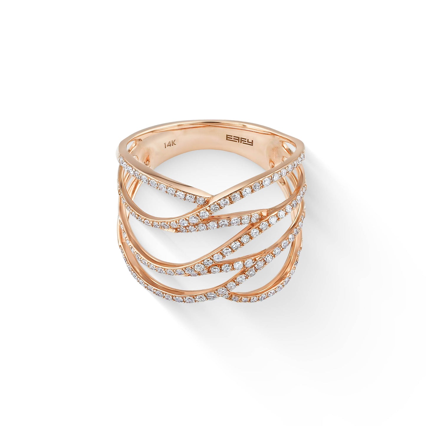 Elegant rose gold multi-band ring with pavé set diamonds in a flowing layered design. Item No. 769716