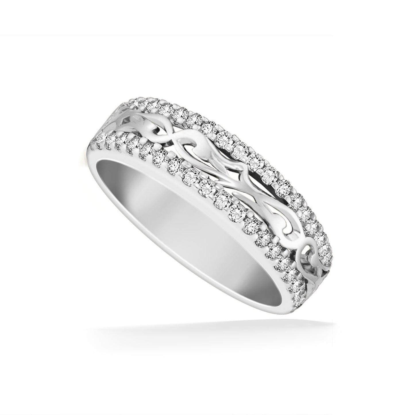 White gold Nalani tapered ring accented with diamonds and a sculpted scroll-inspired center design. Item No. 41362