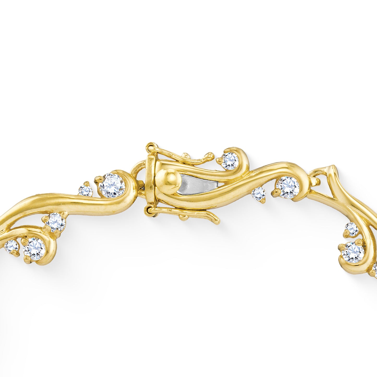 Close up of the closed box clasp mechanism in 14K yellow gold, with a 14K white gold tongue peaking through. Item No. 40621