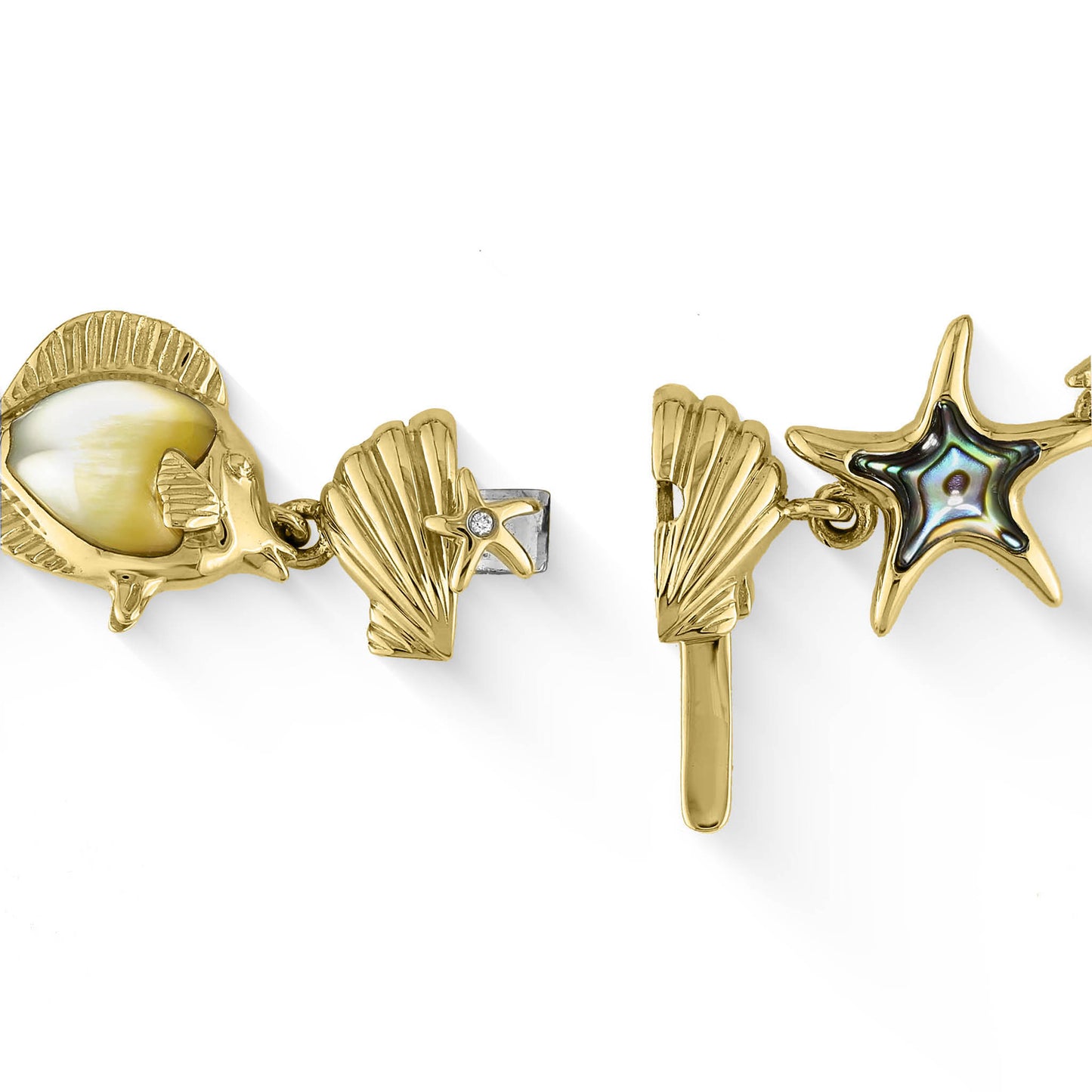 Close up of hidden clasp with 14K White Gold tongue. Shell shaped. Item 41943