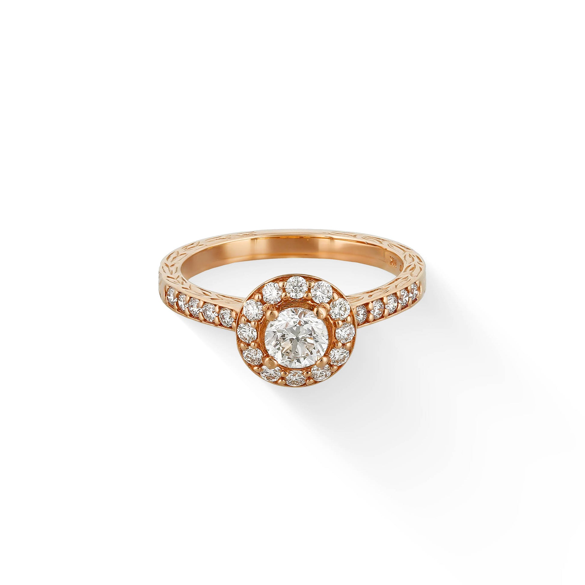 43187 - 14K Rose Gold - Maile Scroll Solitaire Halo Ring