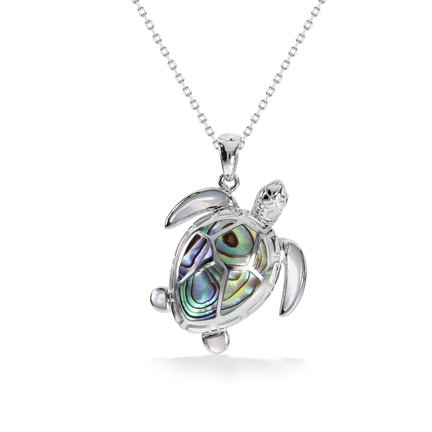 48015 - 14K White Gold - Abalone and White Mother of Pearl Sea Turtle Pendant