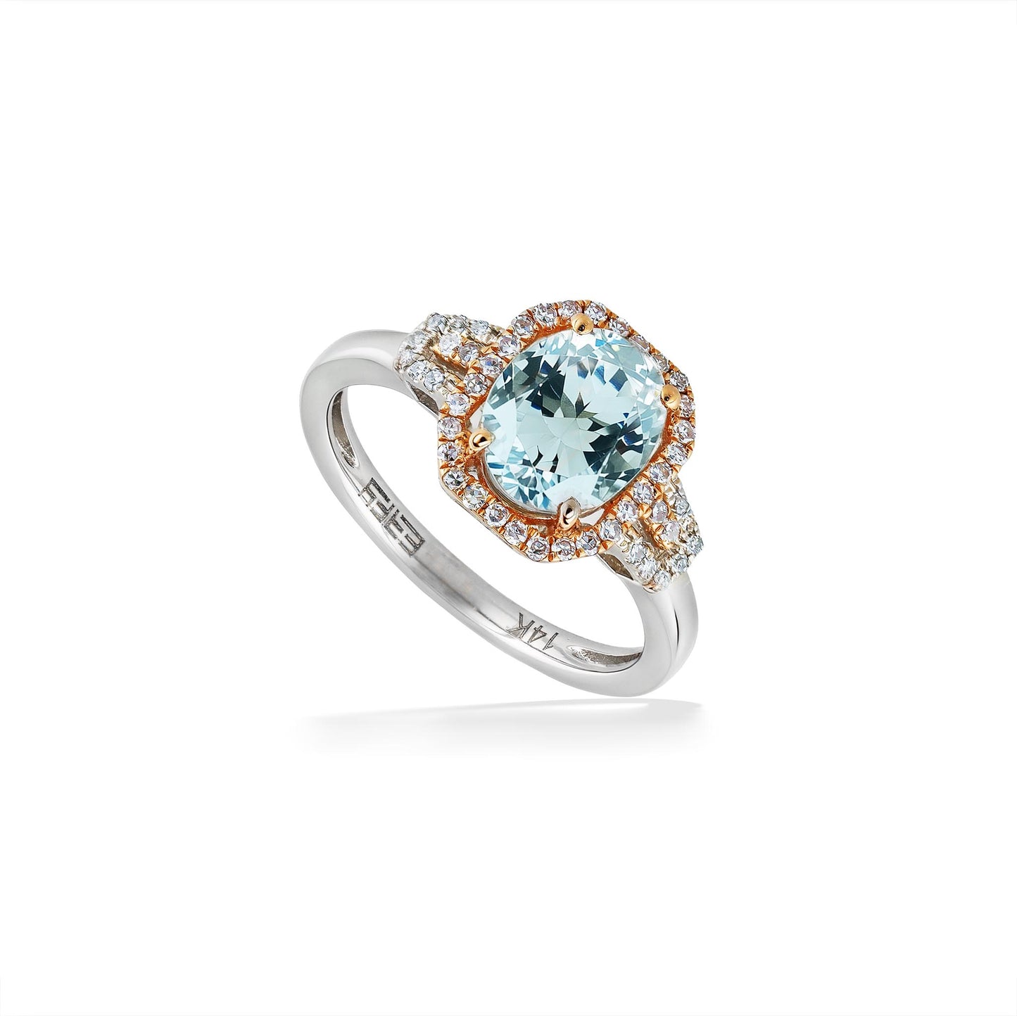 888122 - 14K Rose Gold and 14K White Gold - Effy Aquamarine Ring