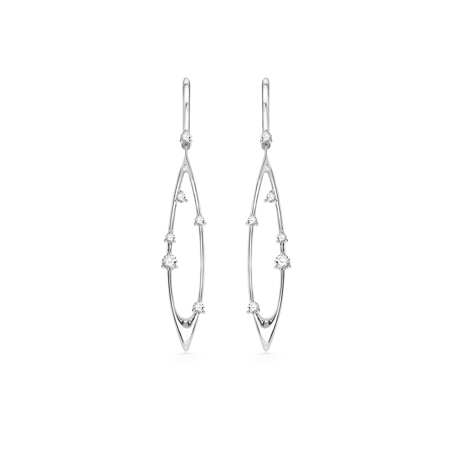 Front view of Celestial drop earrings in 14K White Gold. Accented with diamonds. Item 43950
