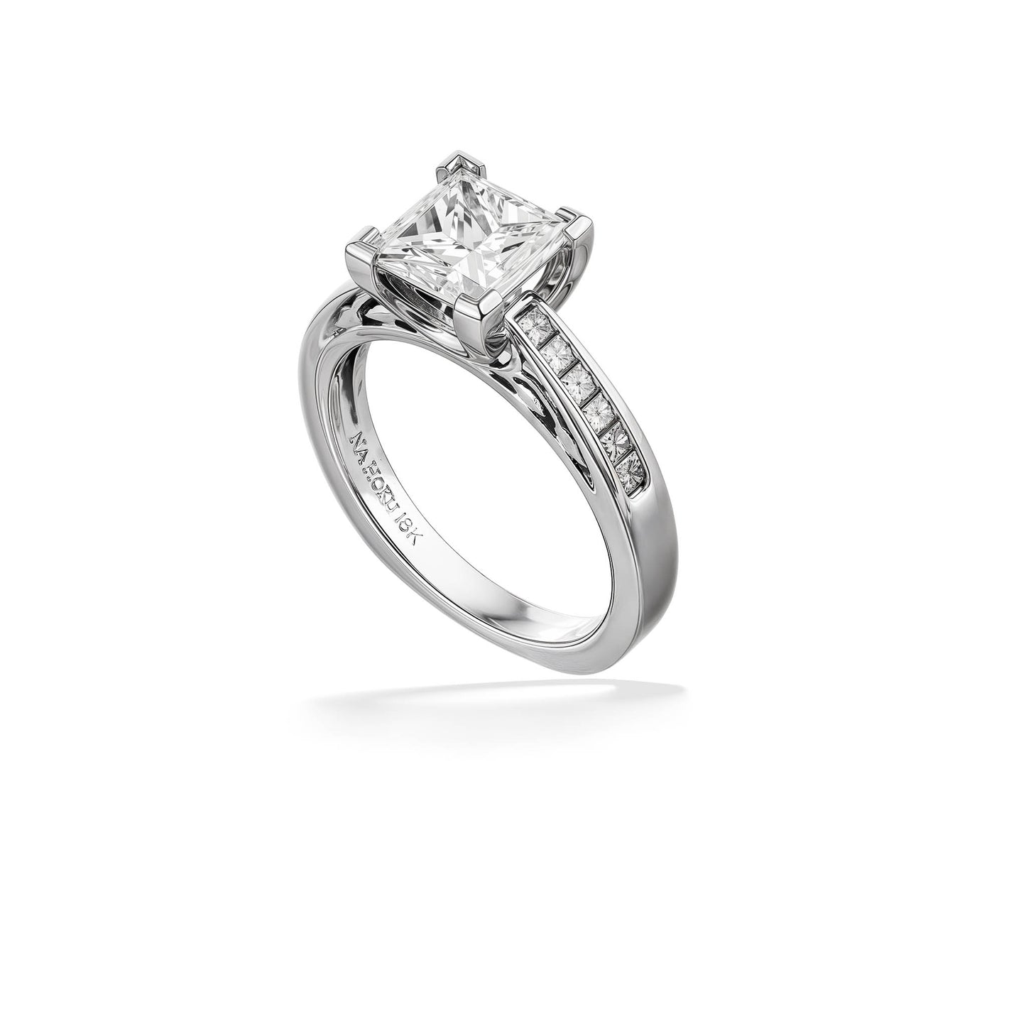 32046 - 18K White Gold - Princess 2.01 Carat H-SI1 Na Hoku Solitaire Ring with Side Diamonds