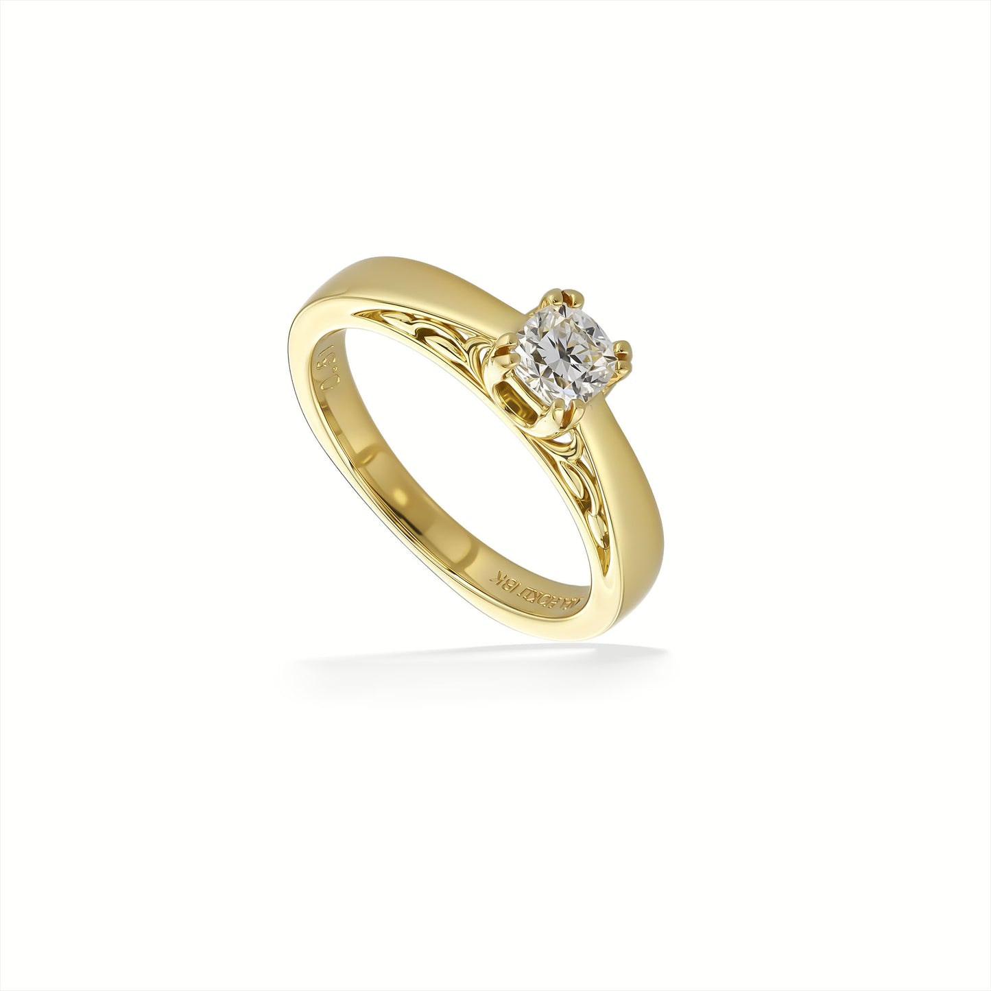 30540 - 18K Yellow Gold - Cushion 1/2 Carat F-SI2 Na Hoku Solitaire Ring