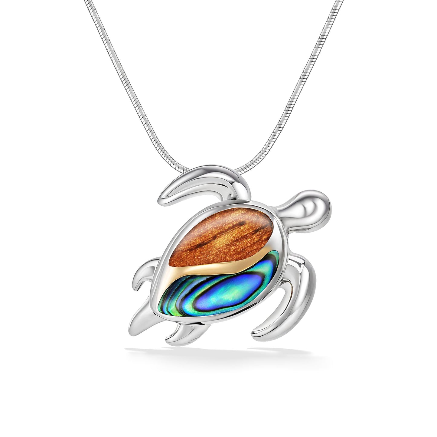 43723 - 18K Yellow Gold and Sterling Silver - Honu Pendant with Abalone and Koa Wood