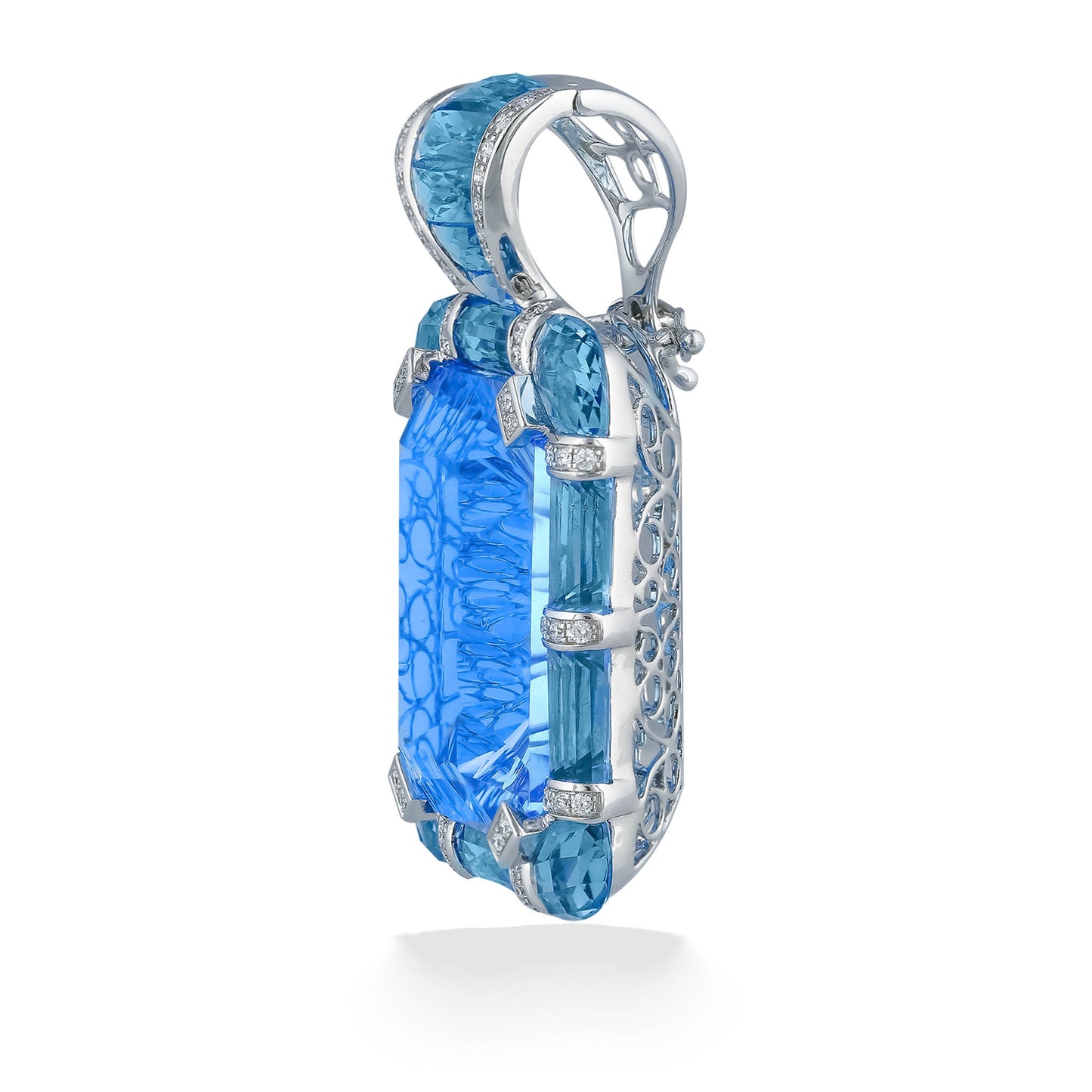 Side profile of enhancer partially showing 14K white gold setting and the bales mechanism.Item No. 722404