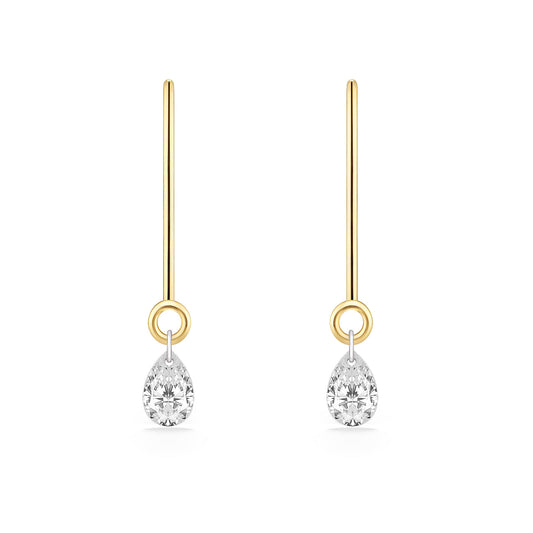 Matching yellow gold leverback earrings with sparkling teardrop-shaped shimmer diamond accents. Item No. 44407