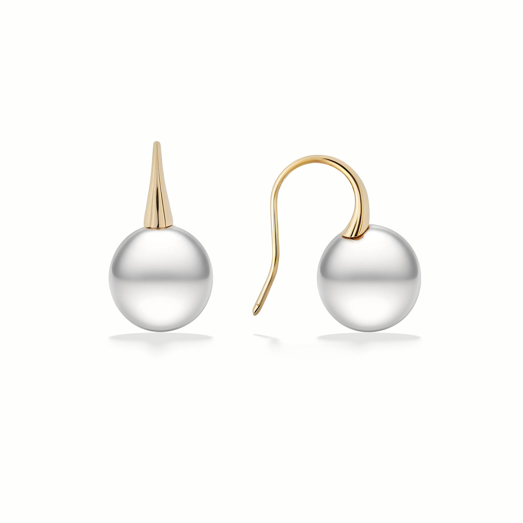 14K Yellow Gold White South Sea Pearl Hook Earrings–Na Hoku