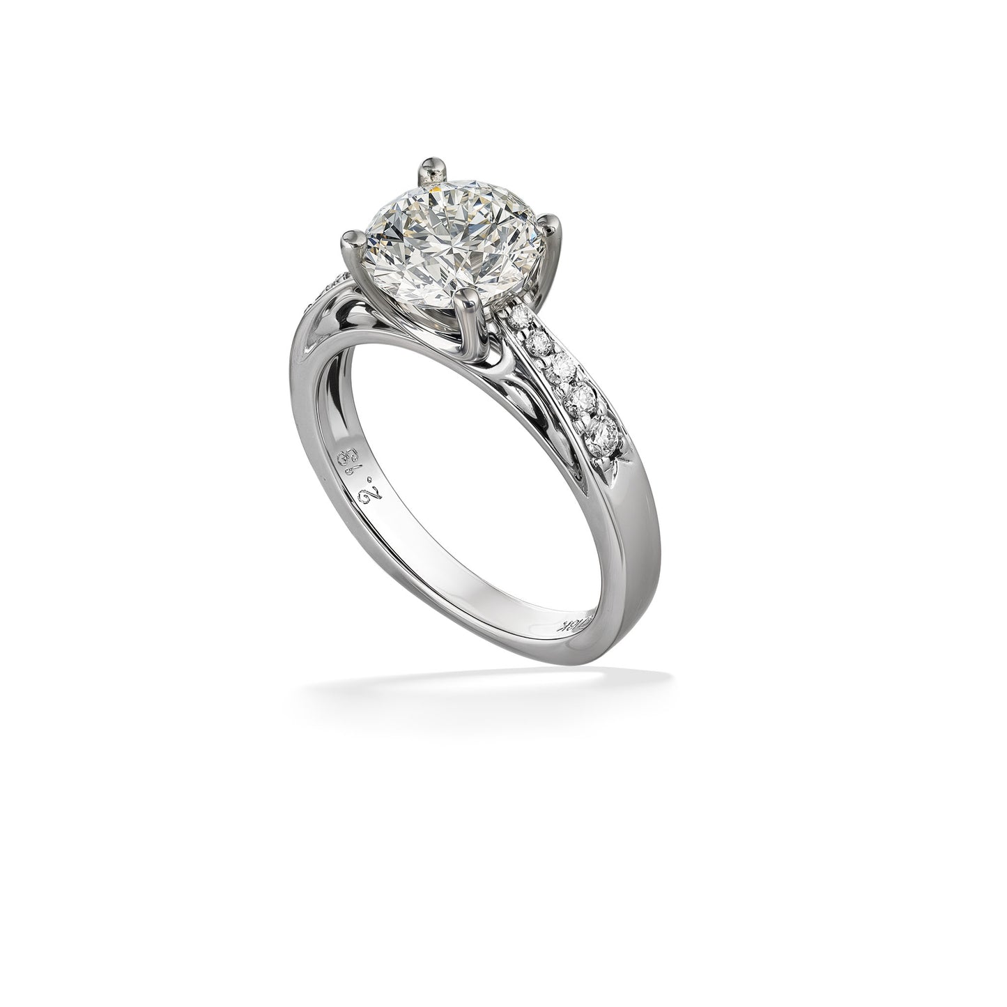 32092 - 18K White Gold - Round 2.13 Carat H-SI2 Na Hoku Solitaire Ring with Side Diamonds