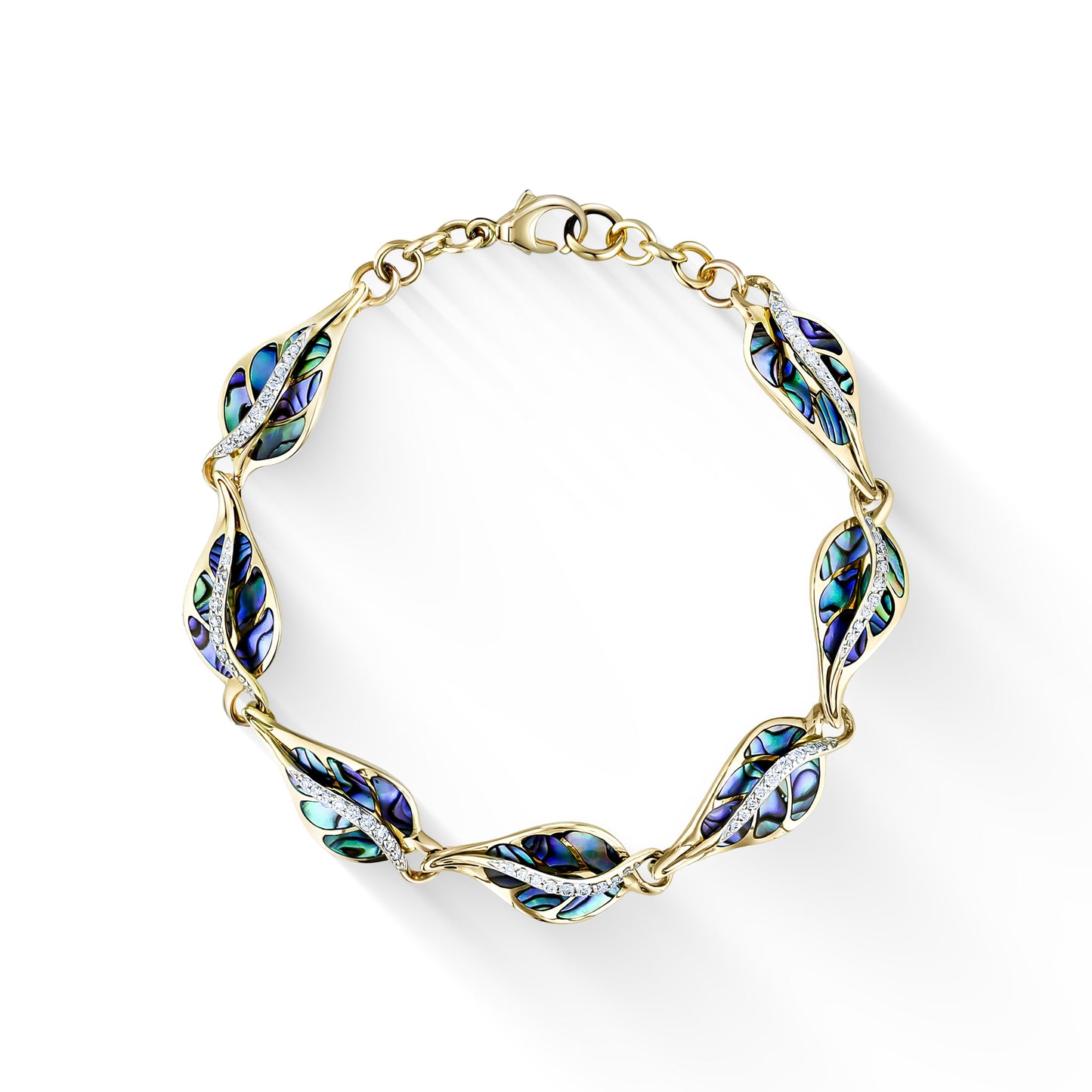 44480 - 14K Yellow Gold - Maile Leaf  Abalone Link Bracelet