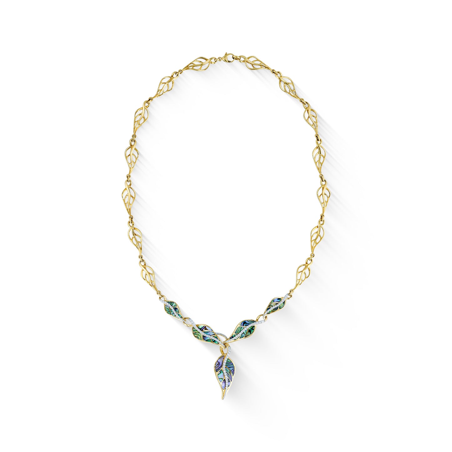 44484 - 14K Yellow Gold - Maile Leaf Abalone Link Necklace