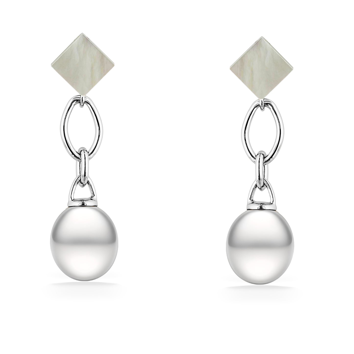 44533 - Sterling Silver - Freshwater and Mother of Pearl Drop Dangle Earrings, 9.5-10mm