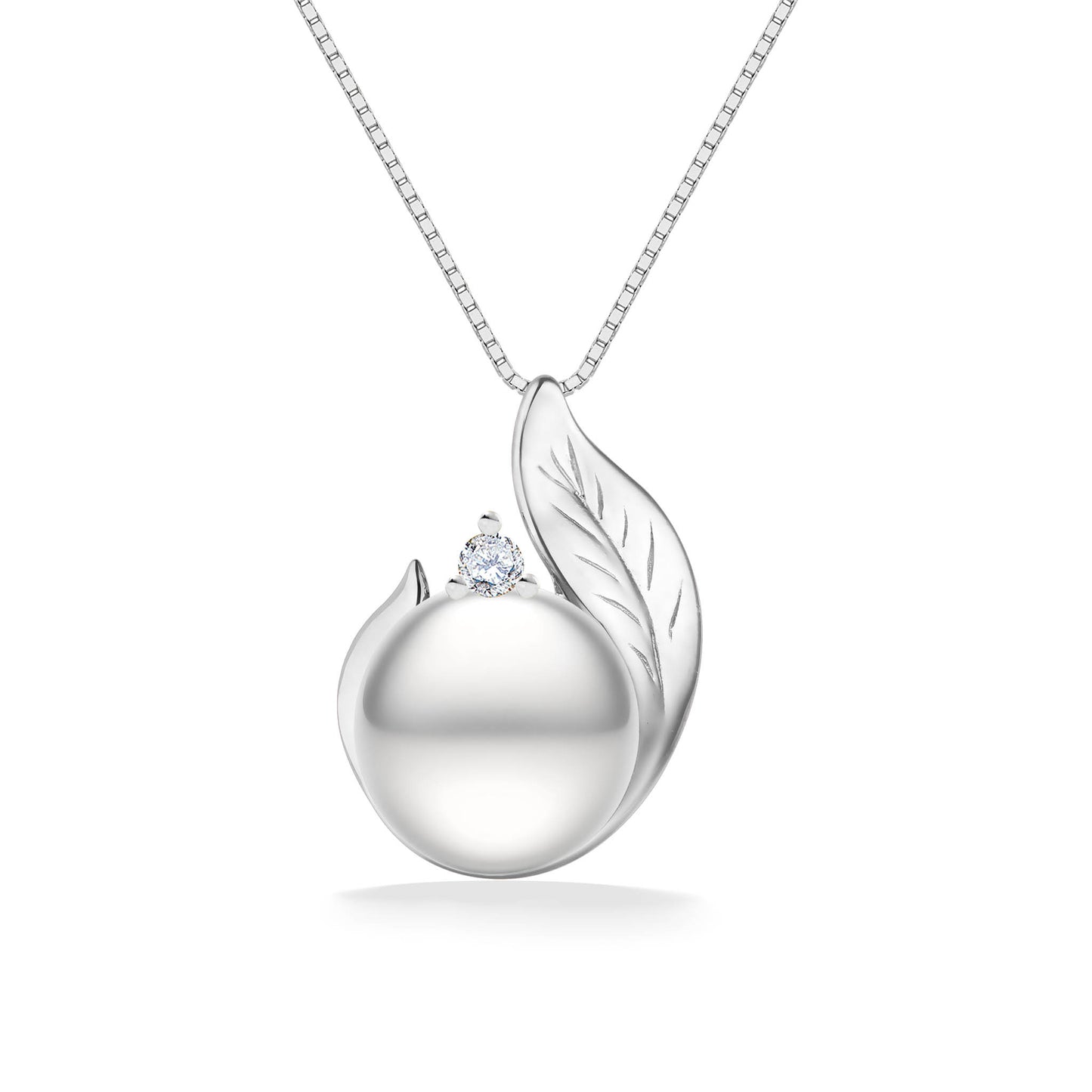 44557 - 14K White Gold - Maile Leaf Akoya Pearl Pendant