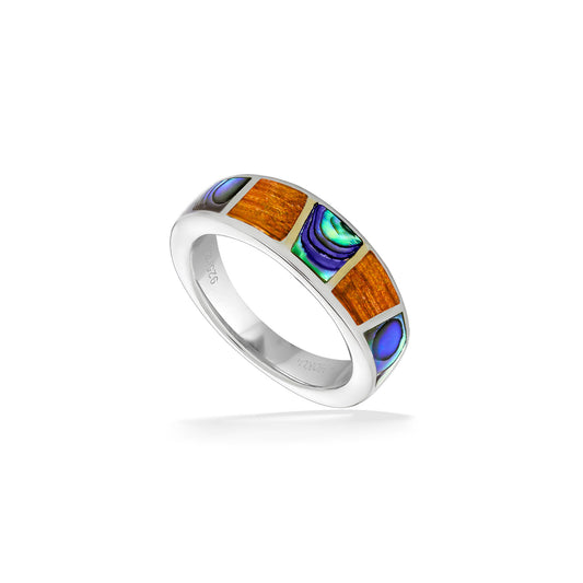 44577 - 18K Yellow Gold and Sterling Silver - Inlay Ring, Size 9