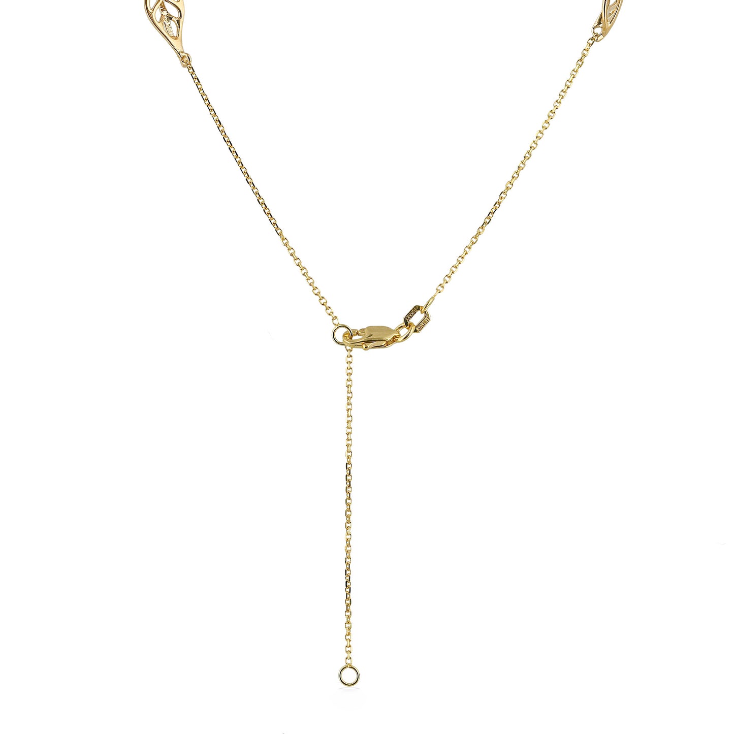 Adjustable 14K yellow gold chain extender with lobster clasp and delicate drop link detail. Item No. 44609