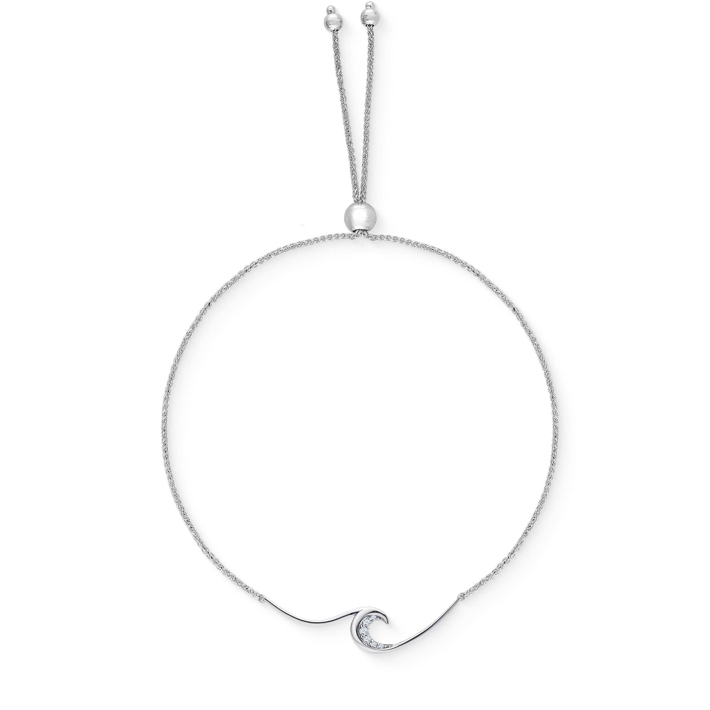 Ocean swell inspired charm on 14k white gold bolo bracelet with diamond accented crest. Item No. 44635