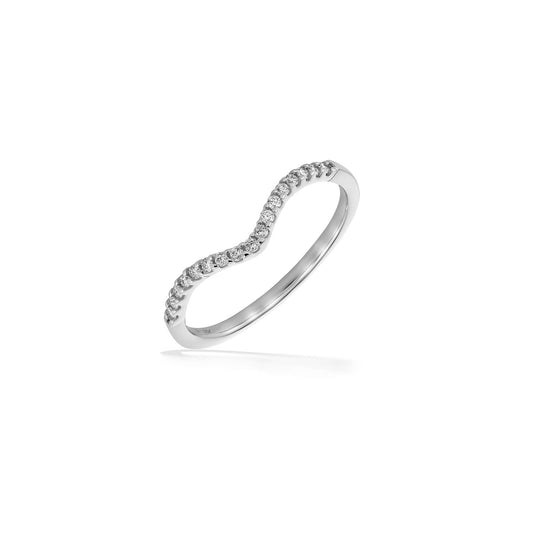 White gold chevron ring with round diamonds in a curved V shape offering a clean, elegant style. Item No. 44661
