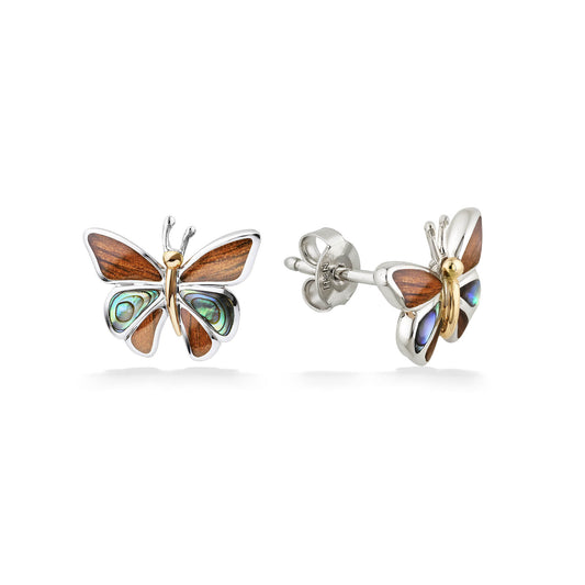 44651 - 18K Gold and Sterling Silver - Butterfly Stud Earrings