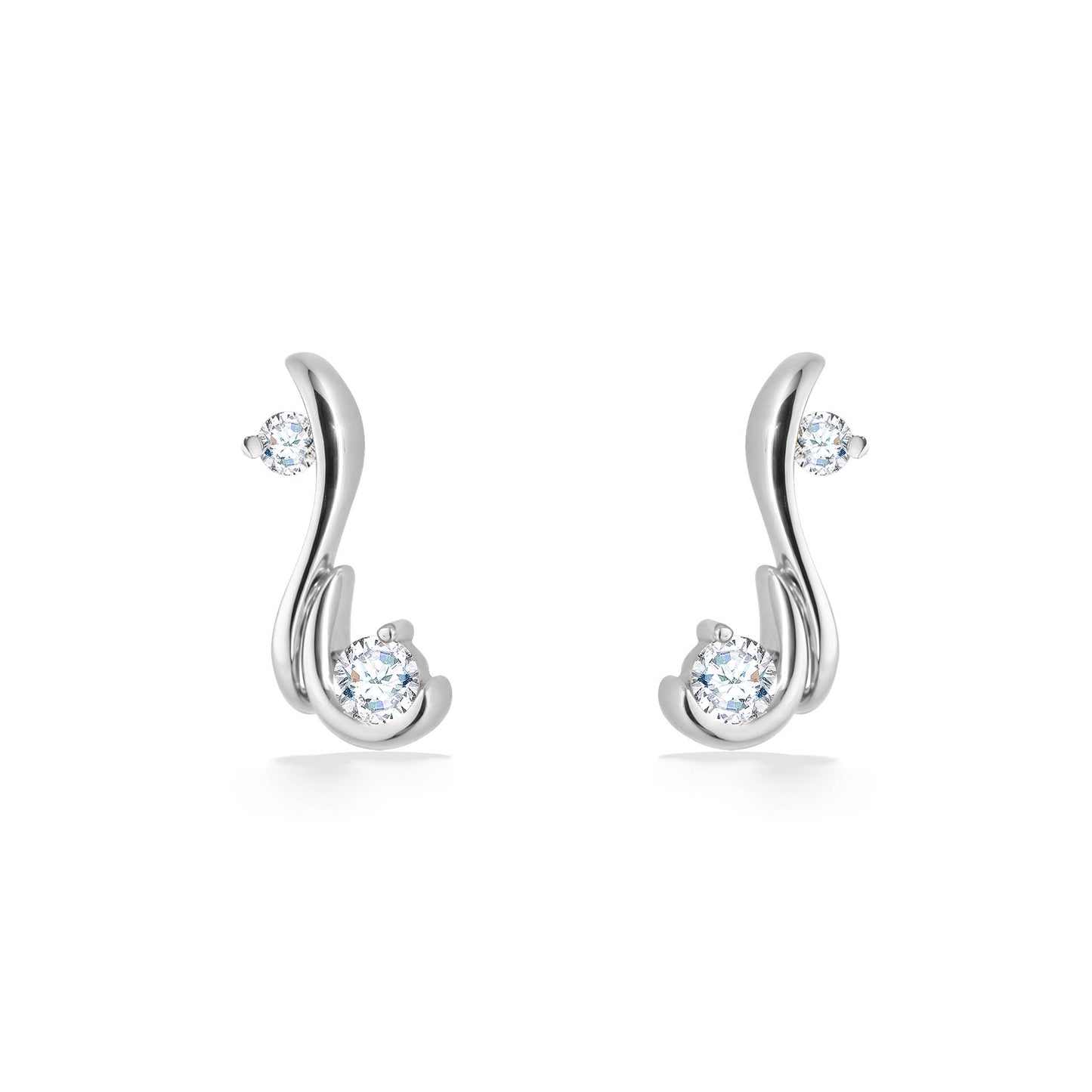 Elegant white gold waterfall earrings with graceful curves, each with 2 sparkling round brilliant diamonds. Item No. 44669