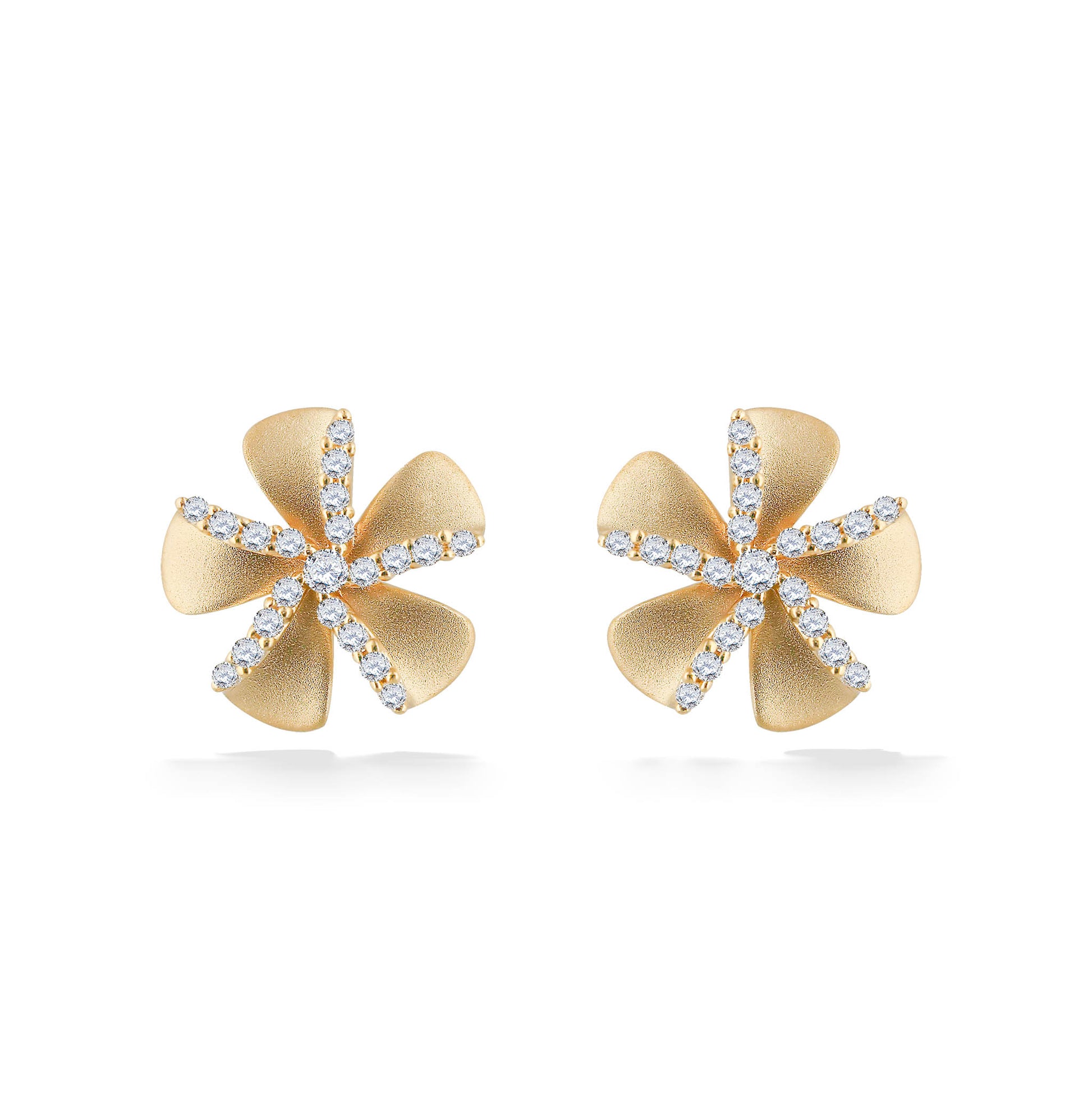 44685 - 14K Yellow Gold - Plumeria Stud Earrings