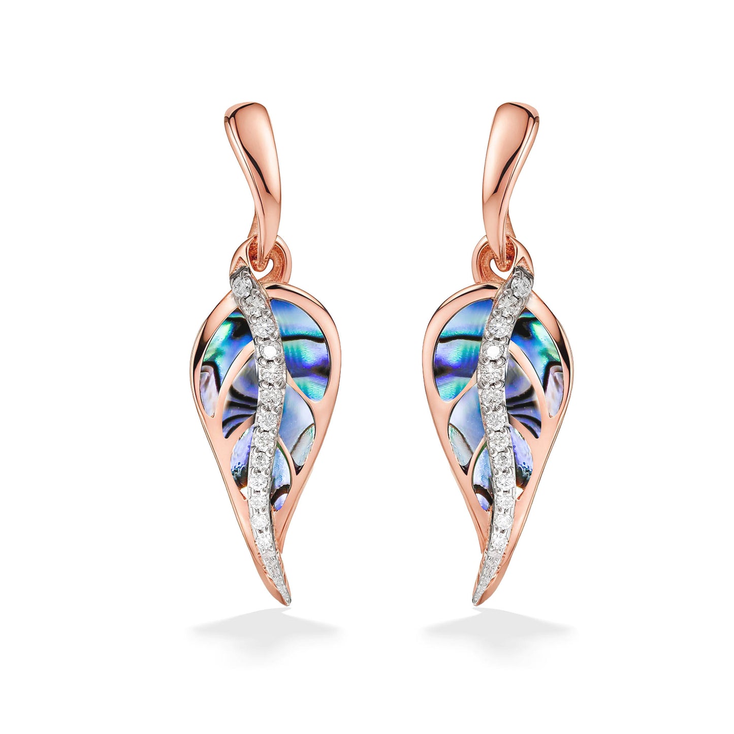 44710 - 14K Rose Gold - Maile Leaf Abalone Dangle Earrings