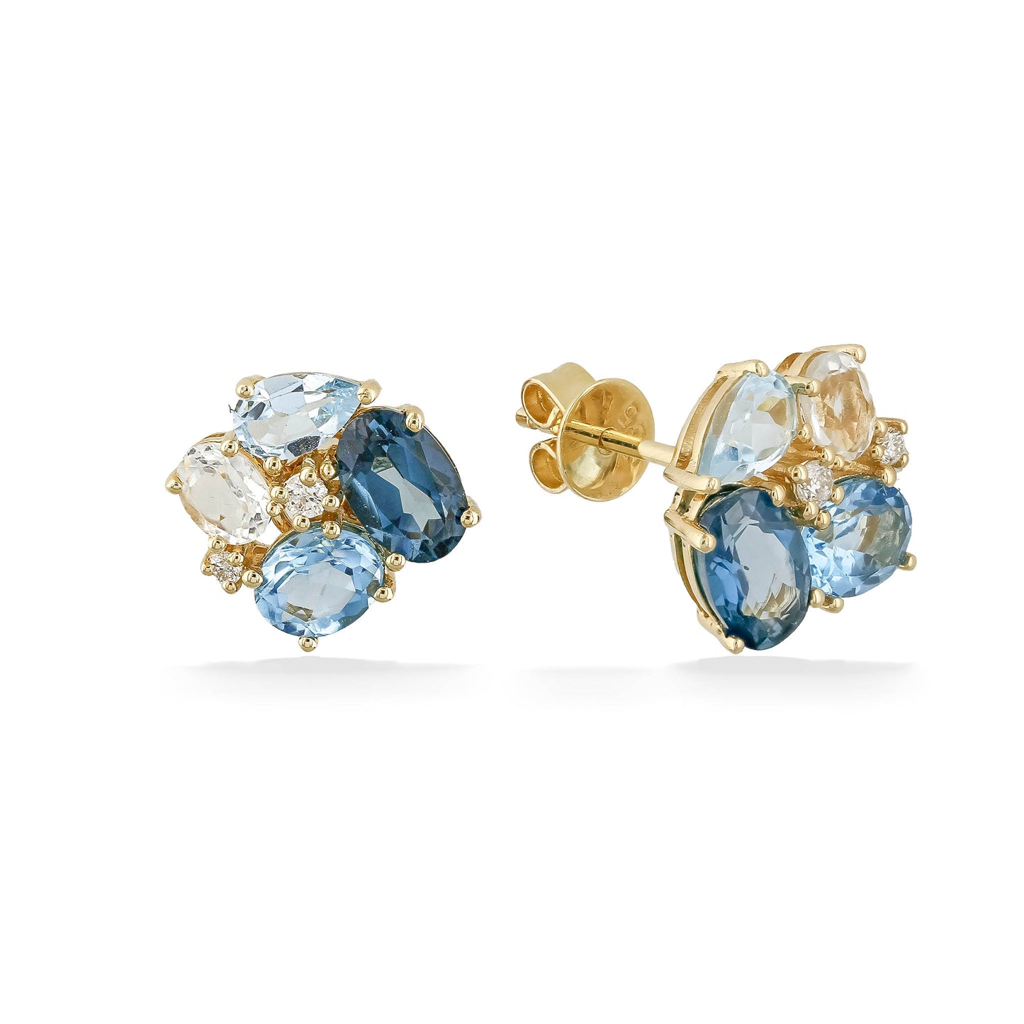 773289 - 14K Yellow Gold - Effy Prasiolite and Blue Topaz Cluster Stud Earrings