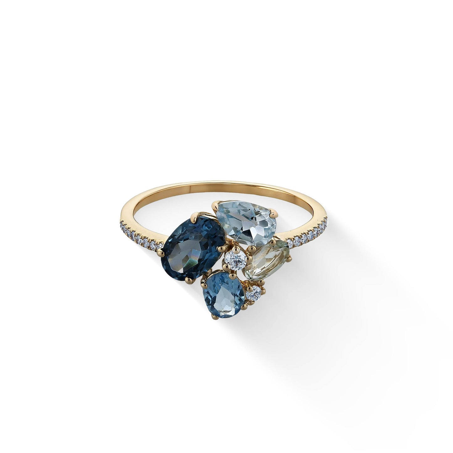 773290 - 14K Yellow Gold - Effy Prasolite and Blue Topaz Cluster Ring