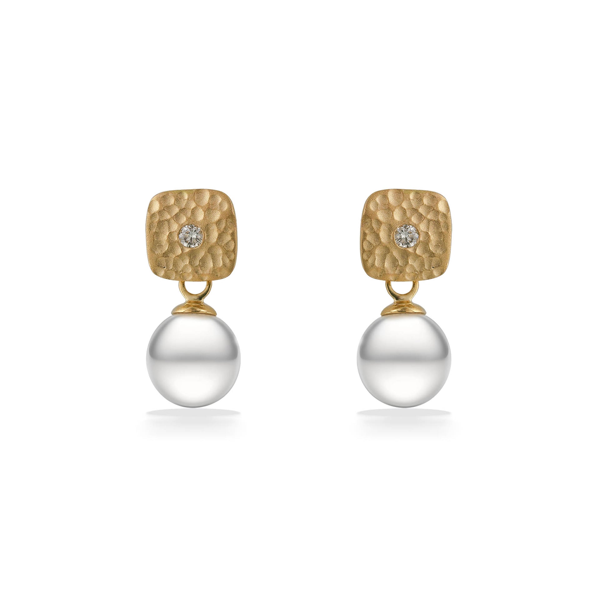 44770 - 14K Yellow Gold - White South Sea Pearl Structured Drop Earrings