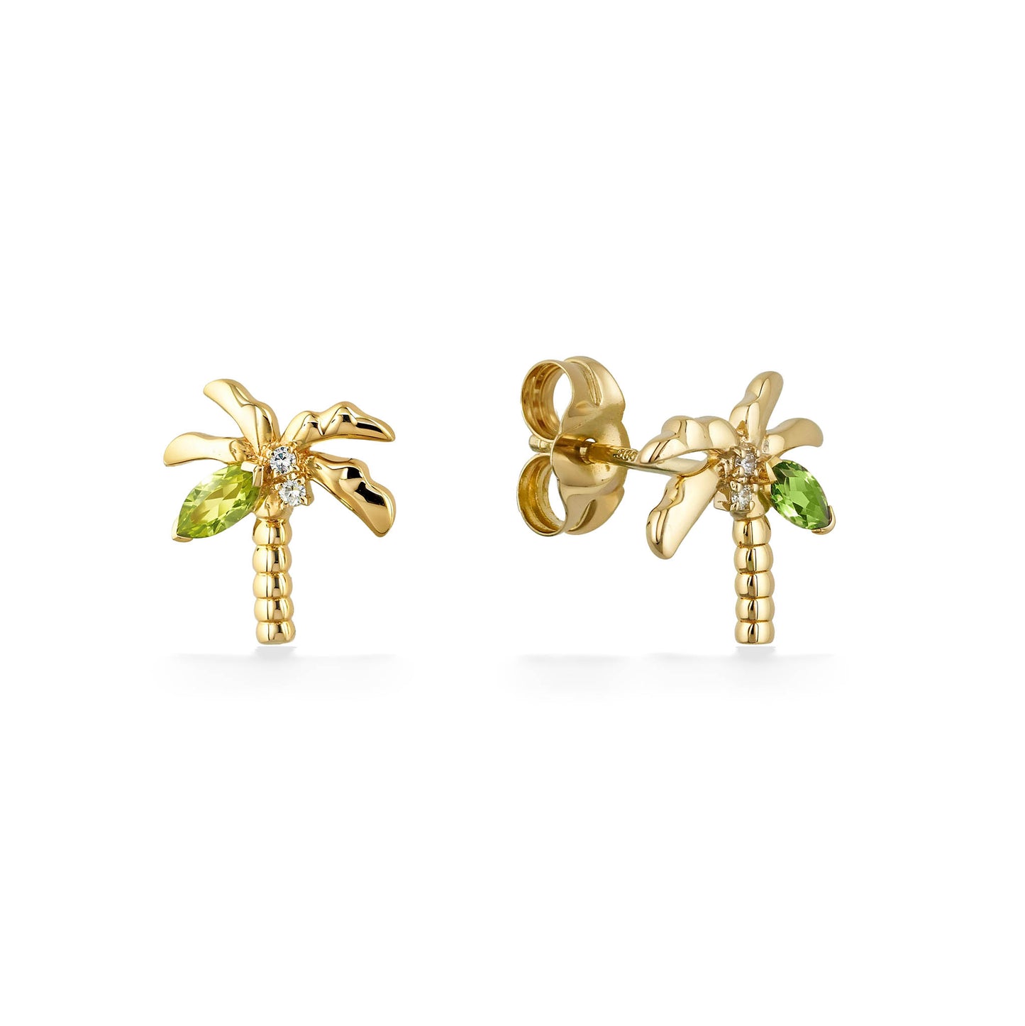 44769 - 14K Yellow Gold - Peridot Palm Tree Stud Earrings