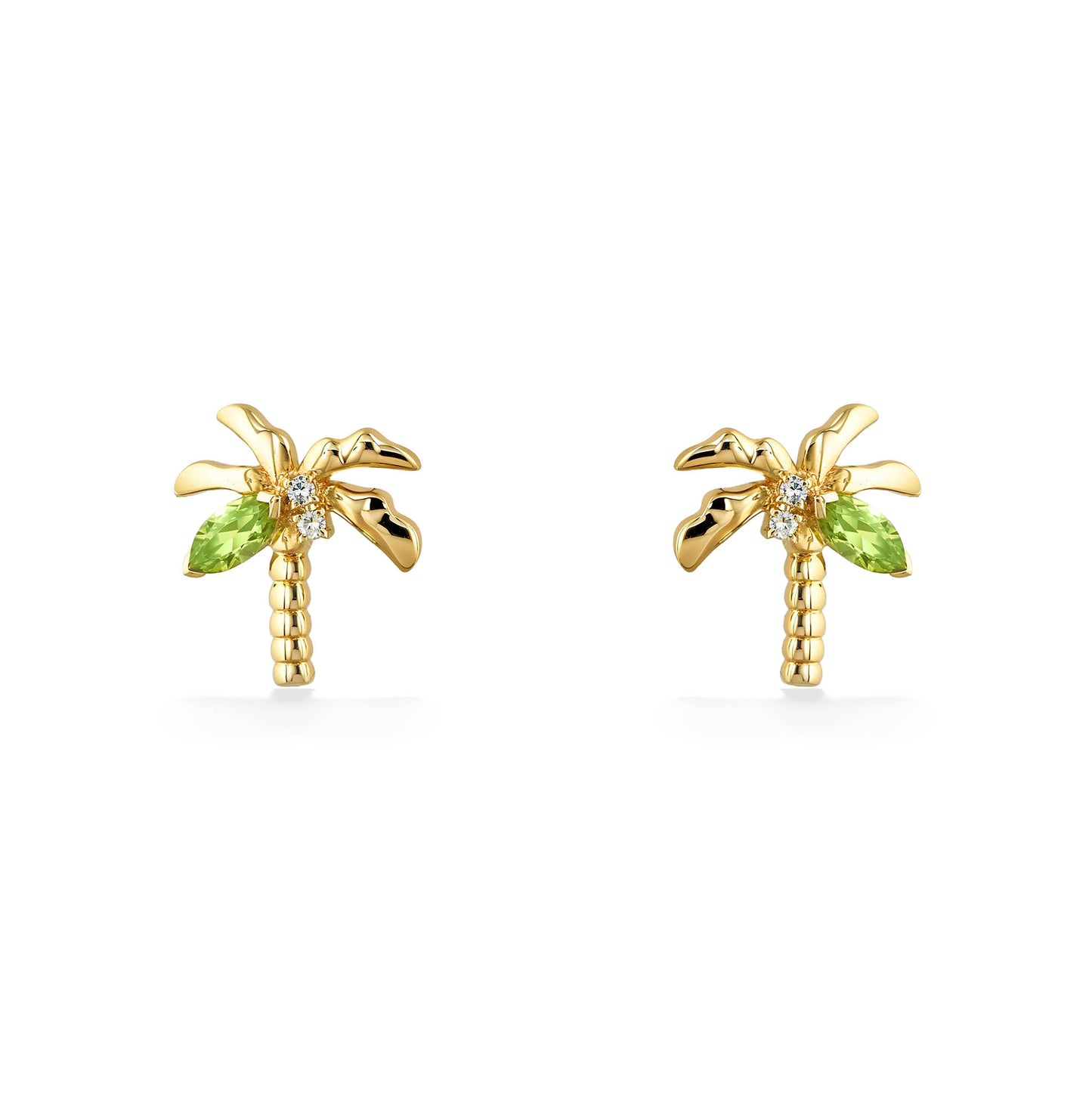 44769 - 14K Yellow Gold - Peridot Palm Tree Stud Earrings