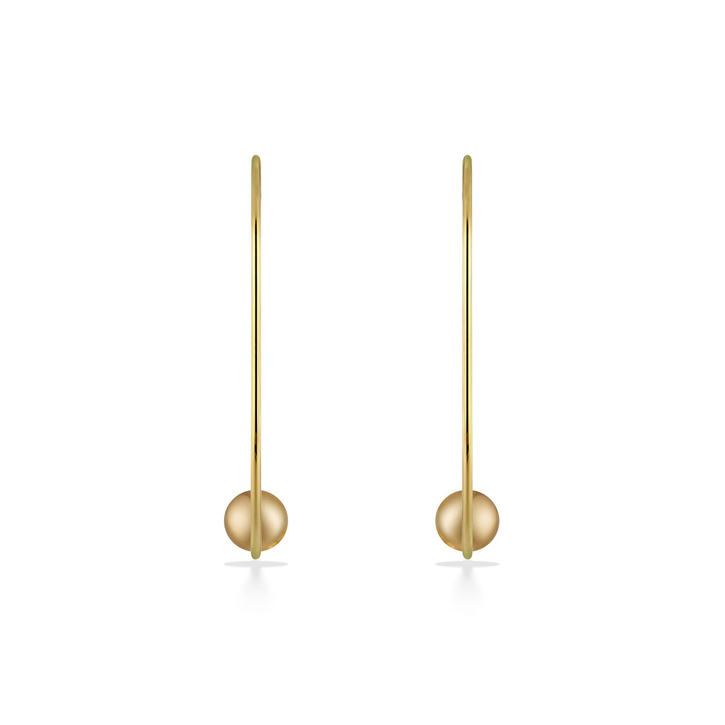 Large 14K yellow gold pearl hoop earrings with sleek circular frame and suspended Golden South Sea pearl. Item No. 44780