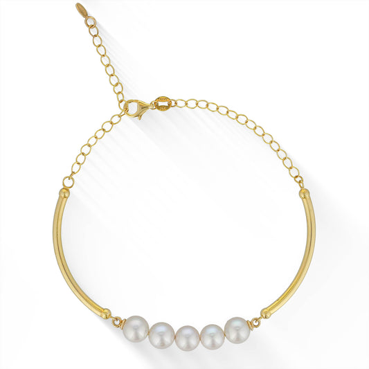 44808 - 14K Yellow Gold - White Akoya 5-Pearl Bracelet