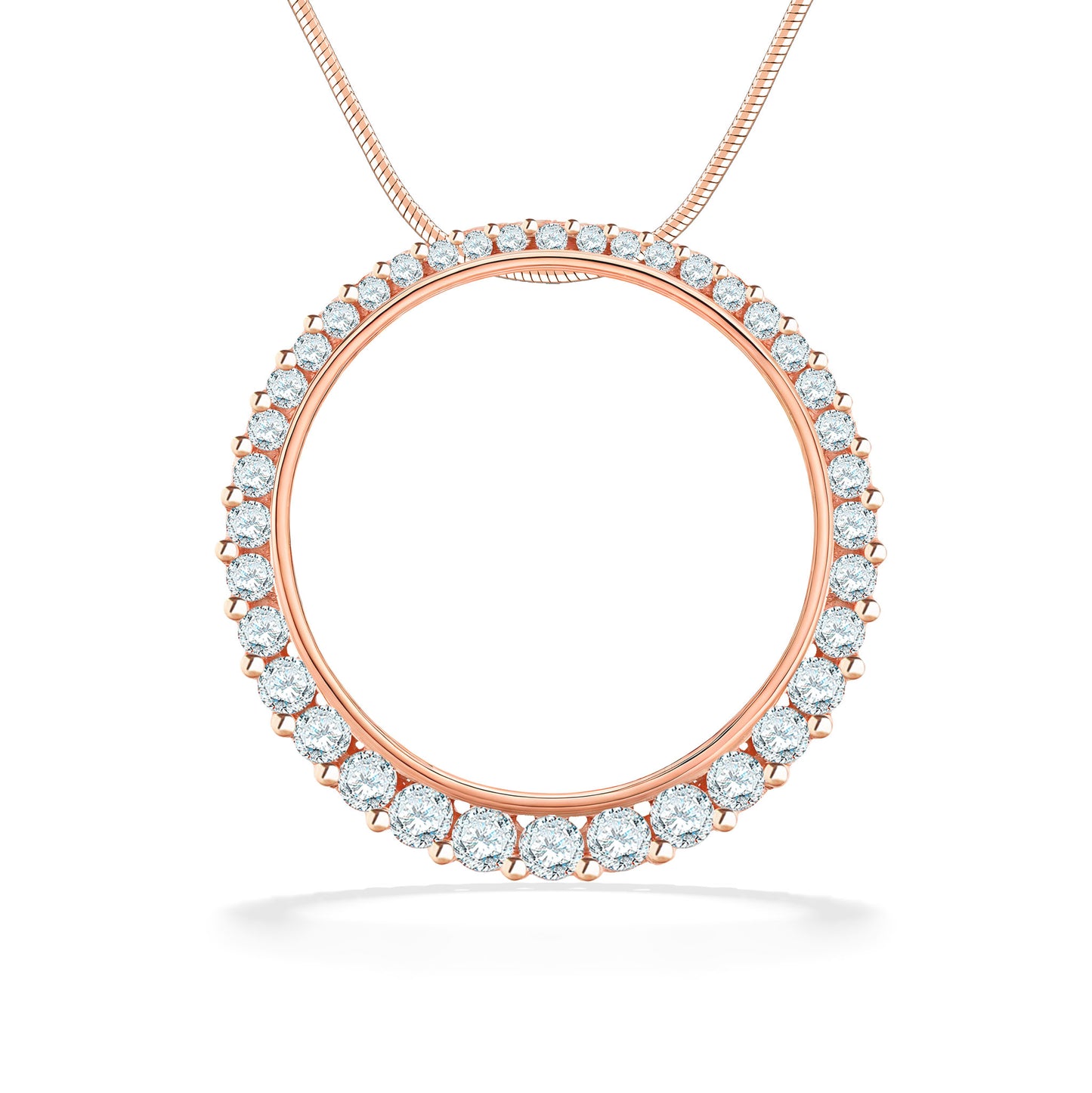 Round pendant with a hollow center with 0.70 ctw diamond accent set in 14K rose gold. Item No. 44821