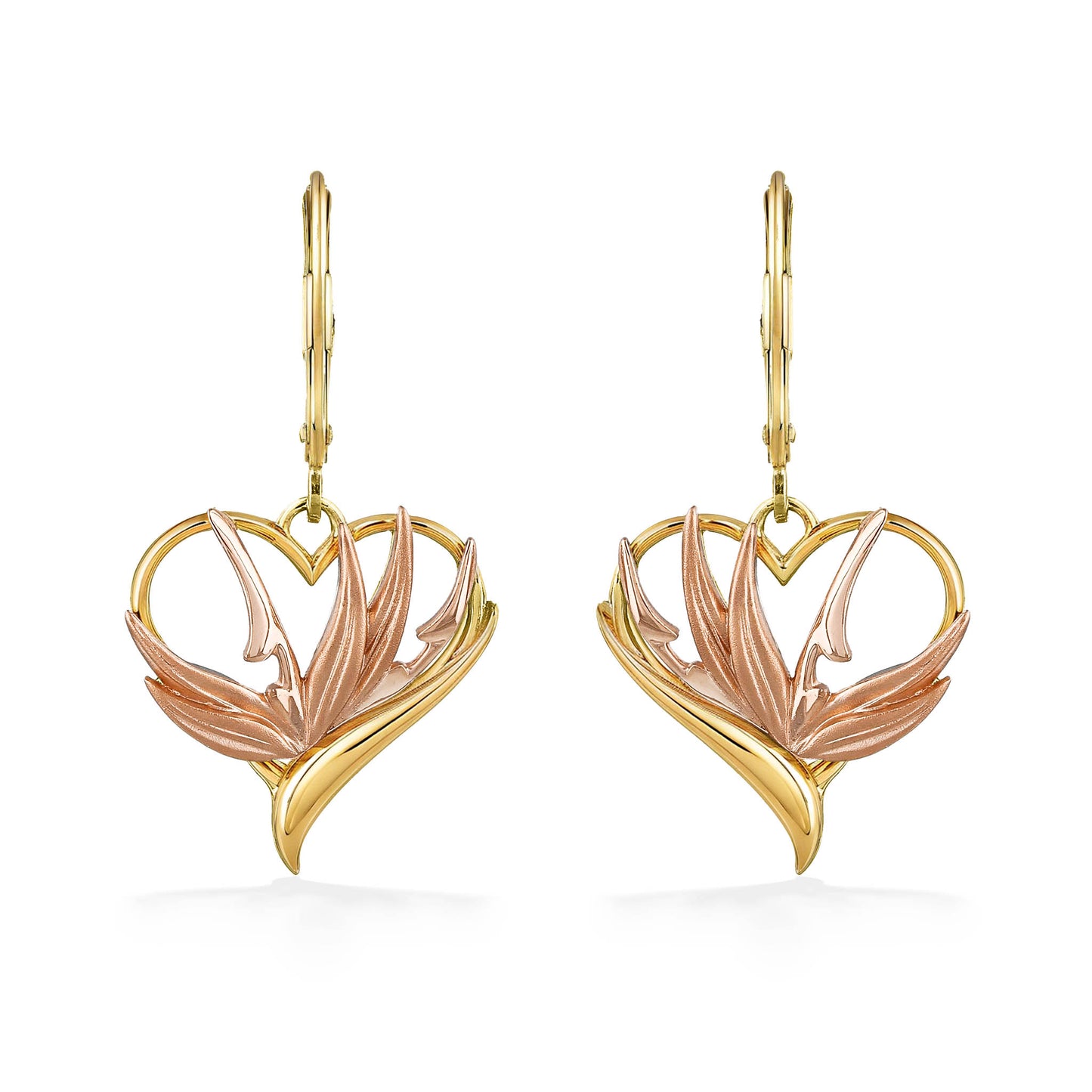 44861 - 14K Rose Gold and 14K Yellow Gold - Paradise Heart Leverback Earrings