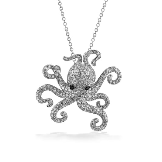 773551 - 14K White Gold - Effy Large Diamond Octopus Pendant