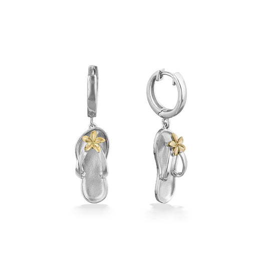 44867 - 14K Yellow Gold and Sterling Silver - Plumeria Slipper Hooplet Earrings